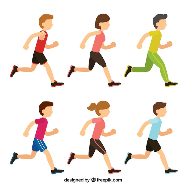 Collection of boys and girls running