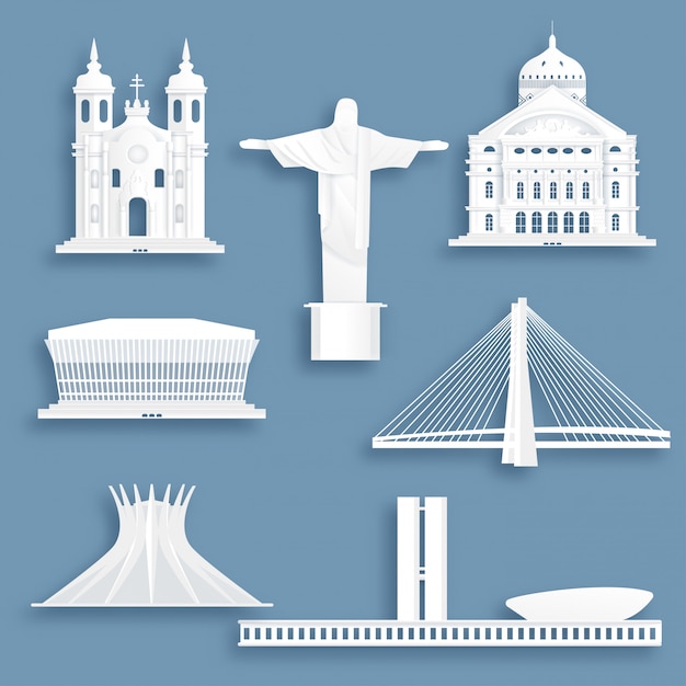 Collection of brazil famous landmarks | Premium Vector