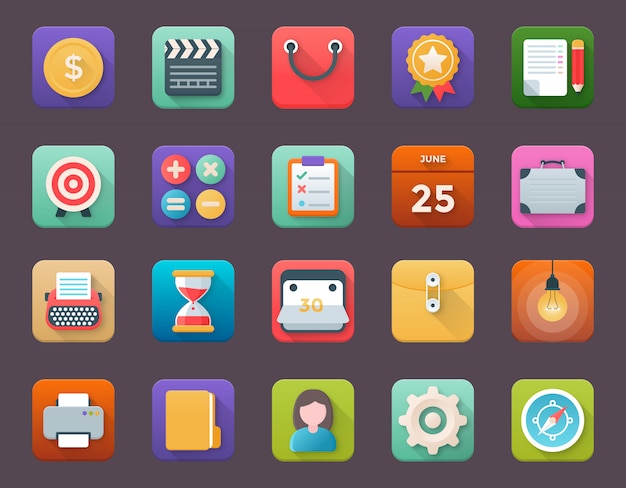 Collection of business app icons Premium Vector
