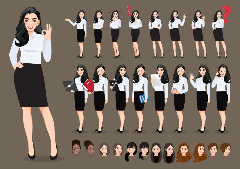 Premium Vector Collection Of Businesswoman Cartoon Character 5962