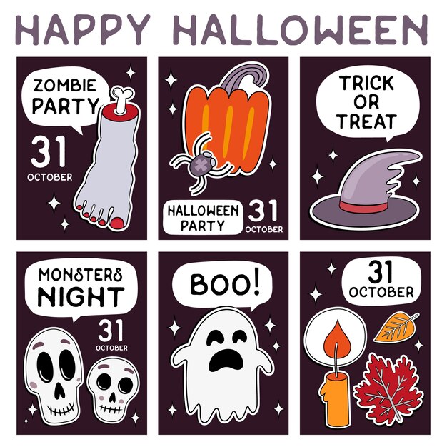 Premium Vector Collection Of Cartoon Halloween Cards