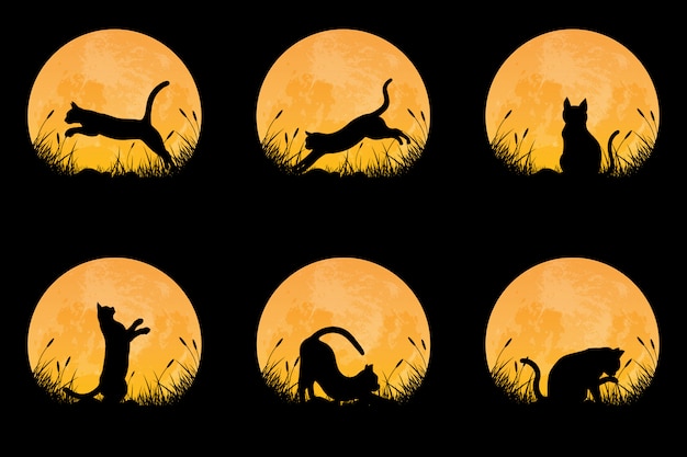 Download Collection of cat silhouette in different posture on grass ...