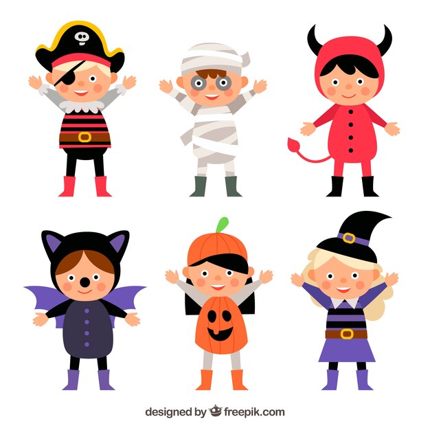 Free Vector | Collection of children with halloween costumes