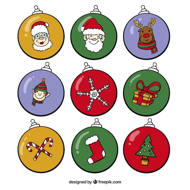 Free Vector Collection of christmas balls with drawings