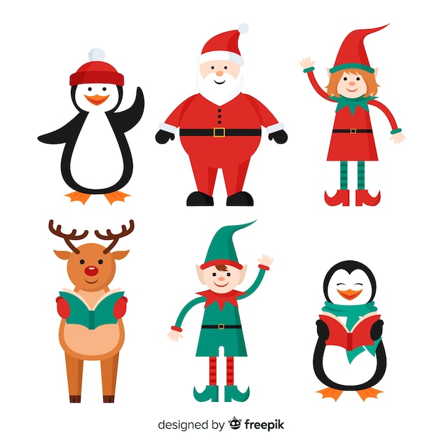 Download Collection of christmas characters in flat style | Free Vector