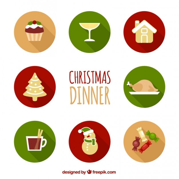 Free Vector | Collection of christmas dinner icons