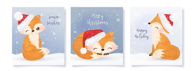 Premium Vector | Collection of christmas greeting card with adorable foxes