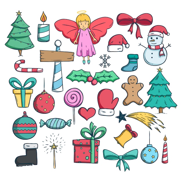 Premium Vector | Collection of christmas icons or elements with doodle ...