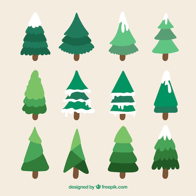 Download Collection of christmas tree with snow Vector | Free Download