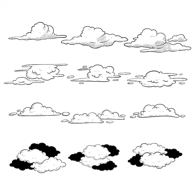 Premium Vector | Collection of clouds in hand drawn style on white ...