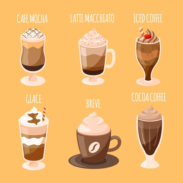 Download Collection of coffee types | Free Vector