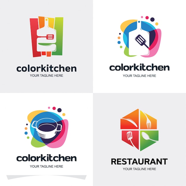 Premium Vector | Collection of color kitchen logo set design template