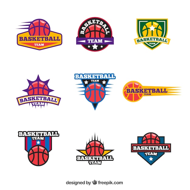 Free Vector | Collection of colored basketball logos