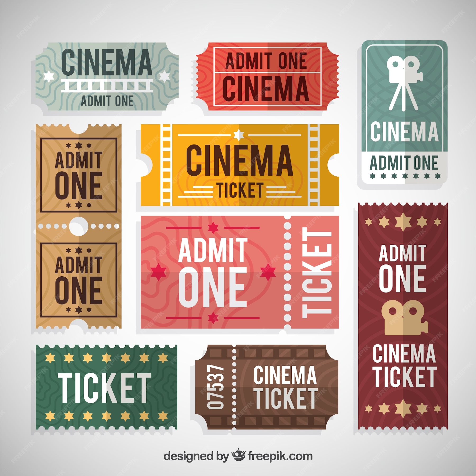 Free Vector | Collection of colored cinema ticket in flat design