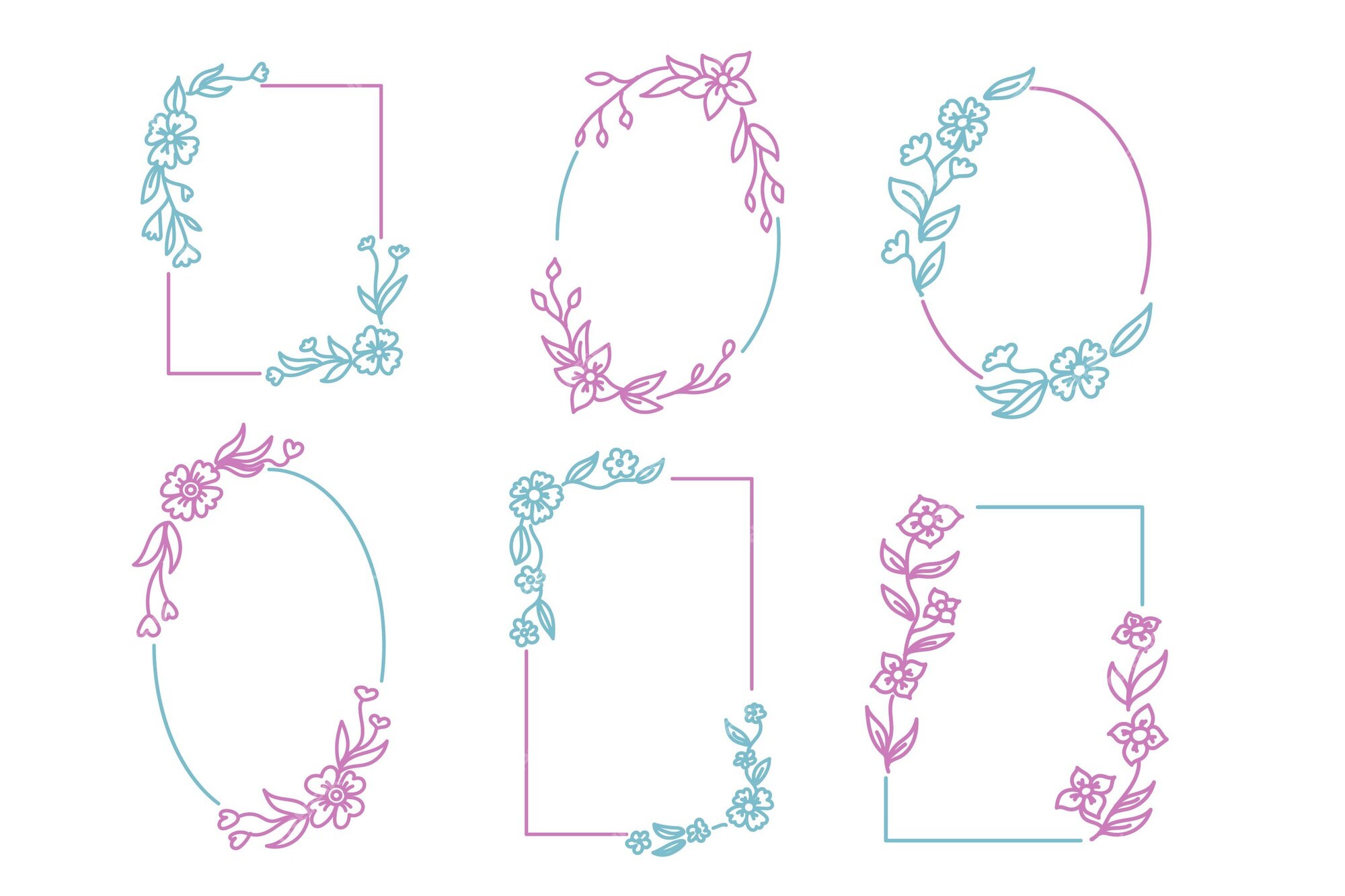 Free Vector | Collection of colored hand drawn floral frame