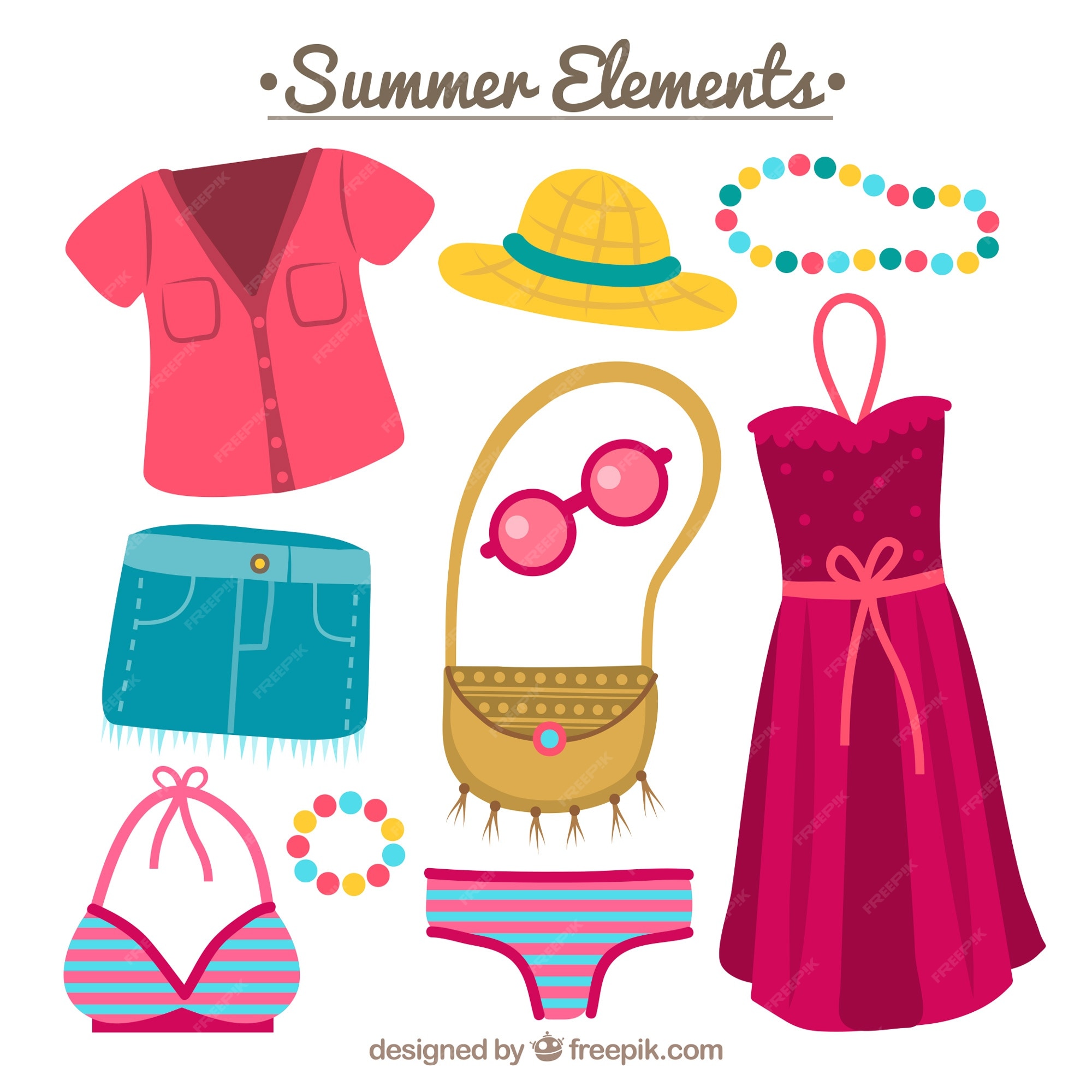 Free Vector | Collection of colored summer accessories