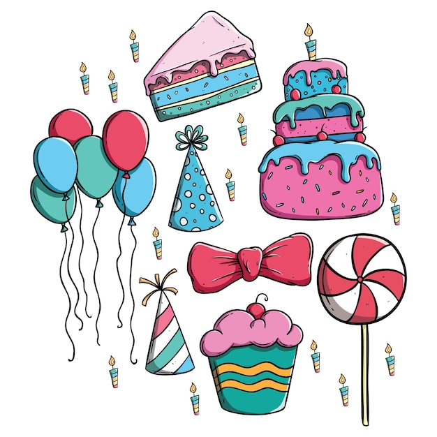 Premium Vector Collection Of Colorful Birthday Party Elements