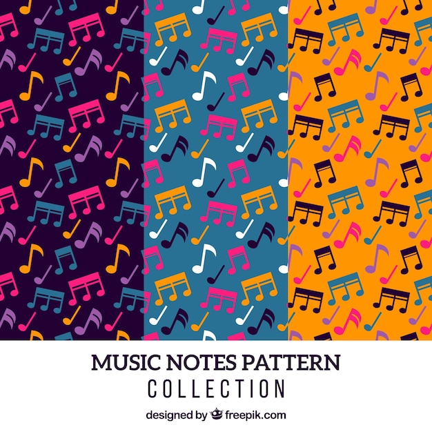 Collection of colorful musical notes patterns Free Vector