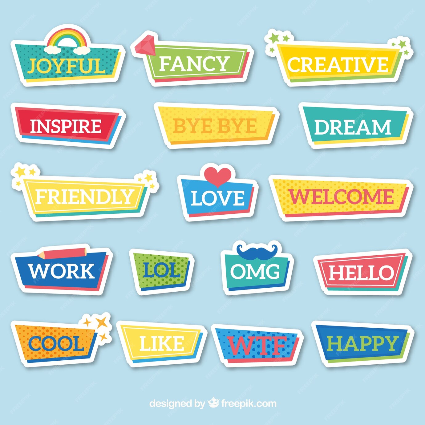 Free Vector | Collection of colorful stickers with words