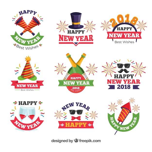 Free Vector | Collection of colourful new year stickers