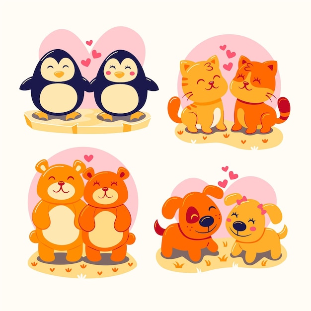 Free Vector Collection of cute animal couples