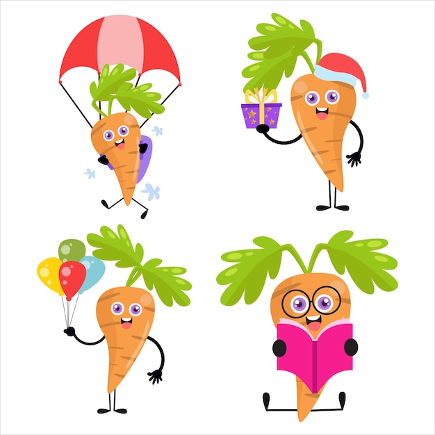 Premium Vector Collection Of Cute Carrot Cartoon Illustration