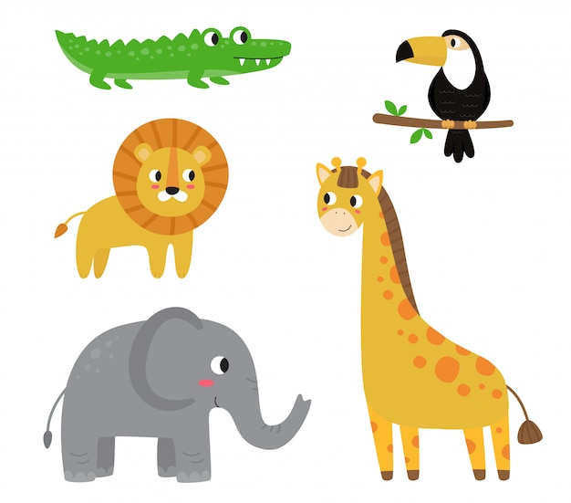 Premium Vector | Collection of cute cartoon african animals on white ...