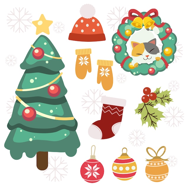 Download The collection of cute christmas element set. the cute ...