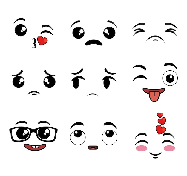 Download Collection of cute emoji cartoon face | Premium Vector