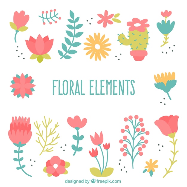 Download Collection of cute floral elements Vector | Free Download