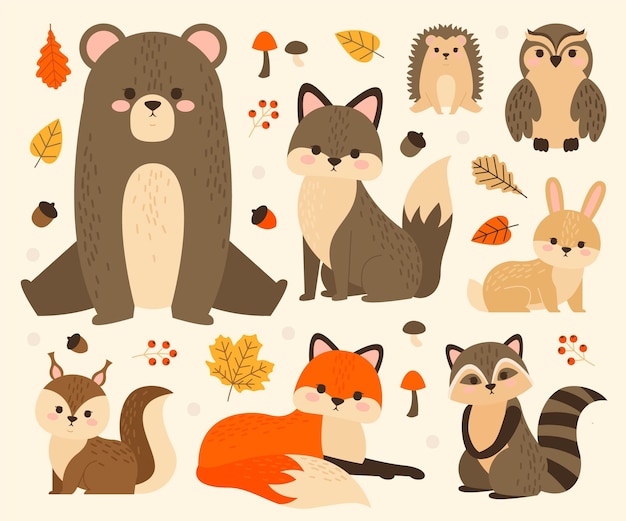 Free Vector Collection of cute forest animals