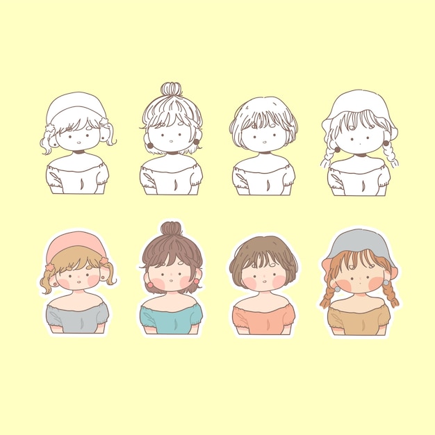 Premium Vector Collection Of Cute Girls With Sticker