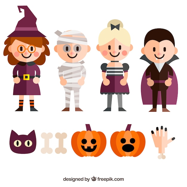 Free Vector | Collection of cute halloween character with accessories