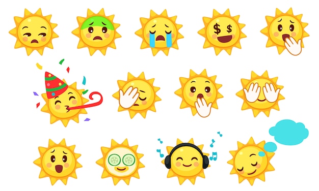 Collection Of Cute Sun Emoticons Vector Premium Download