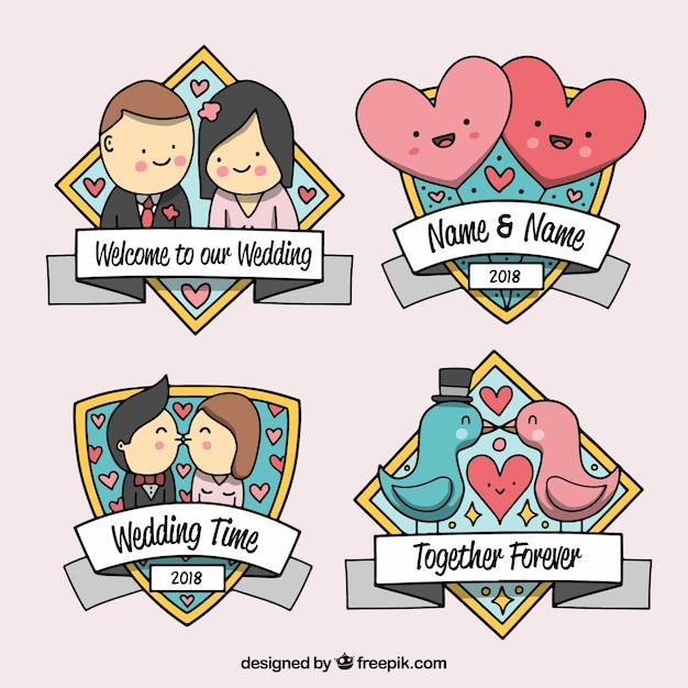 Collection of cute wedding labels Vector | Free Download