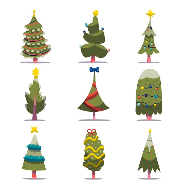 Free Vector | Collection of decorated christmas tress