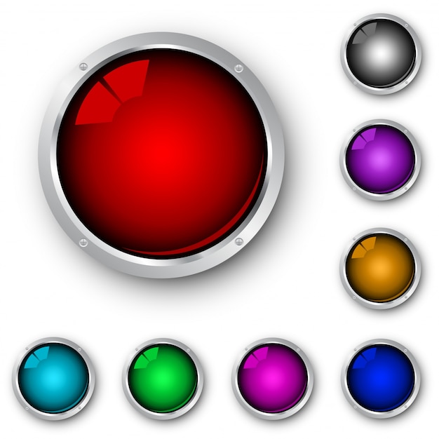 Collection of different colored glossy metallic icons Free Vector