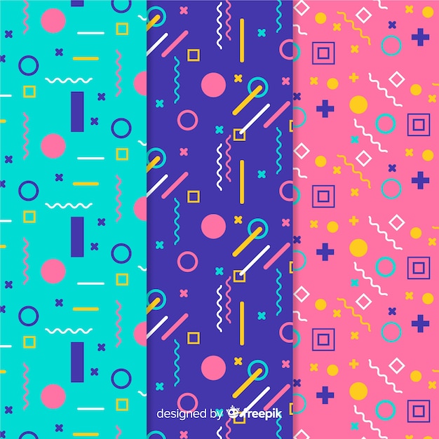 Collection of different memphis patterns Free Vector