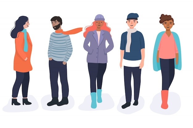 Free Vector | Collection of different people wearing autumn clothes