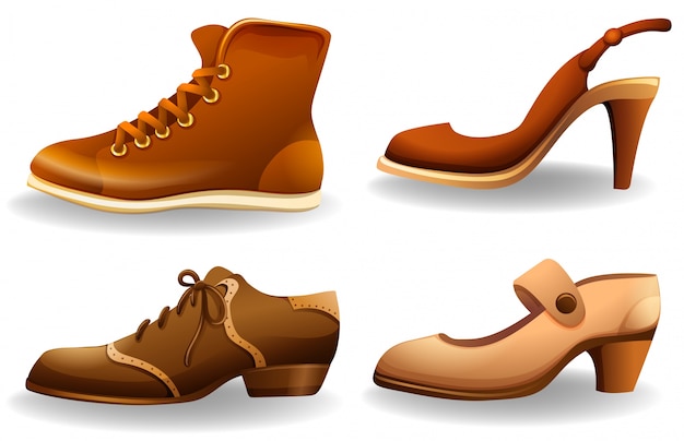 different styles of male and female shoes
