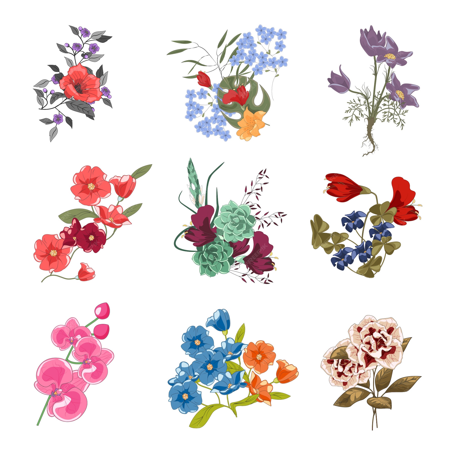 Premium Vector | Collection of diverse floral bouquets