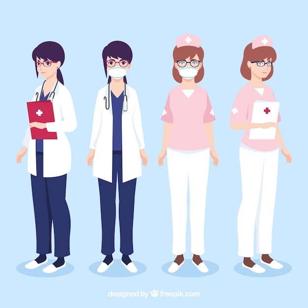 Free Vector | Collection of doctors with mask and clipboard