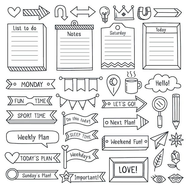 Premium Vector Collection Of Drawn Bullet Journal Essentials