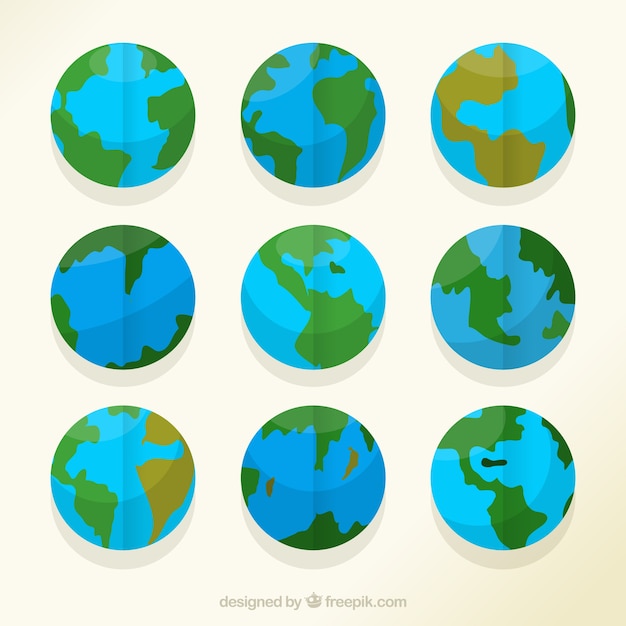 Collection Of Earth Globes With Different Countries 