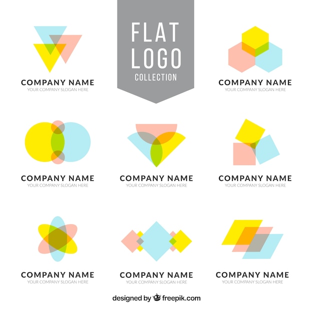 Free Vector | Collection of eight flat logos with geometric shapes
