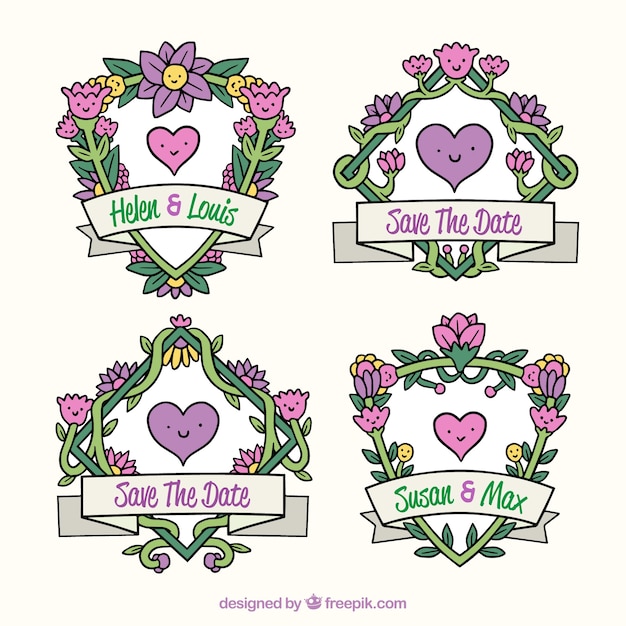 Download Collection of elegant floral wedding labels Vector | Free ...