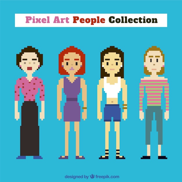 Free Vector Collection of female characters in pixel art