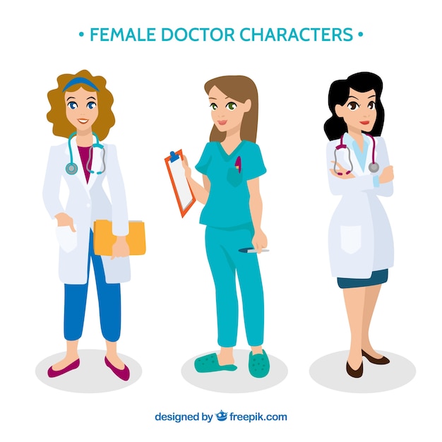 Free Vector Collection Of Female Doctor Cartoon Characters