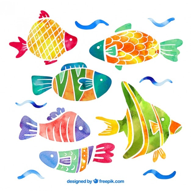 Download Collection of fish in watercolor effect | Free Vector