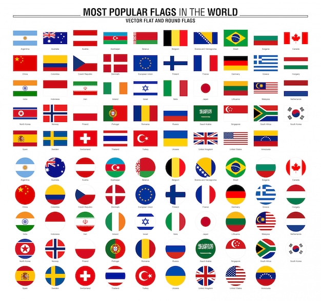 Collection of flags, most popular world flags Premium Vector